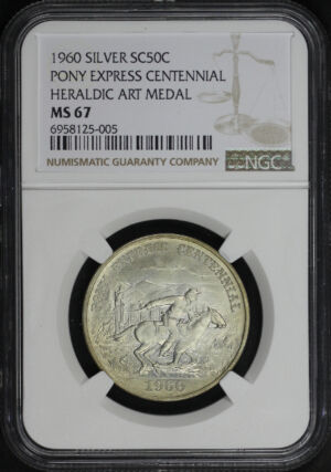 Obverse of this 1960 SC50C Pony Express Centennial Heraldic Art Medal NGC MS-67