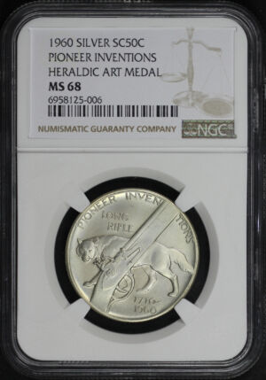 Obverse of this 1960 SC50C Pioneer Inventions Heraldic Art Medal NGC MS-68