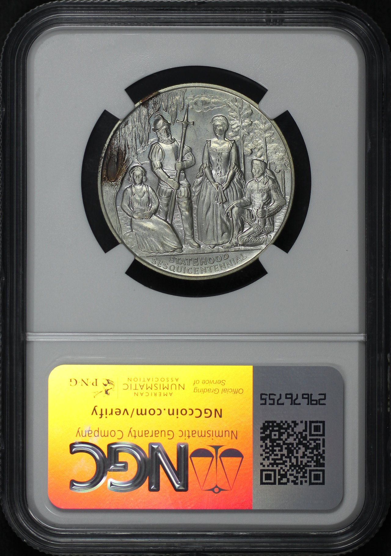 Reverse of this 1962 Silver SC50C Louisiana Statehood 150th Heraldic Art Medal NGC MS-67