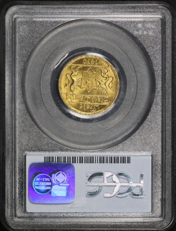 Reverse of this 1930 Danzig Gold 25 Gulden KM #150 PCGS MS-65
