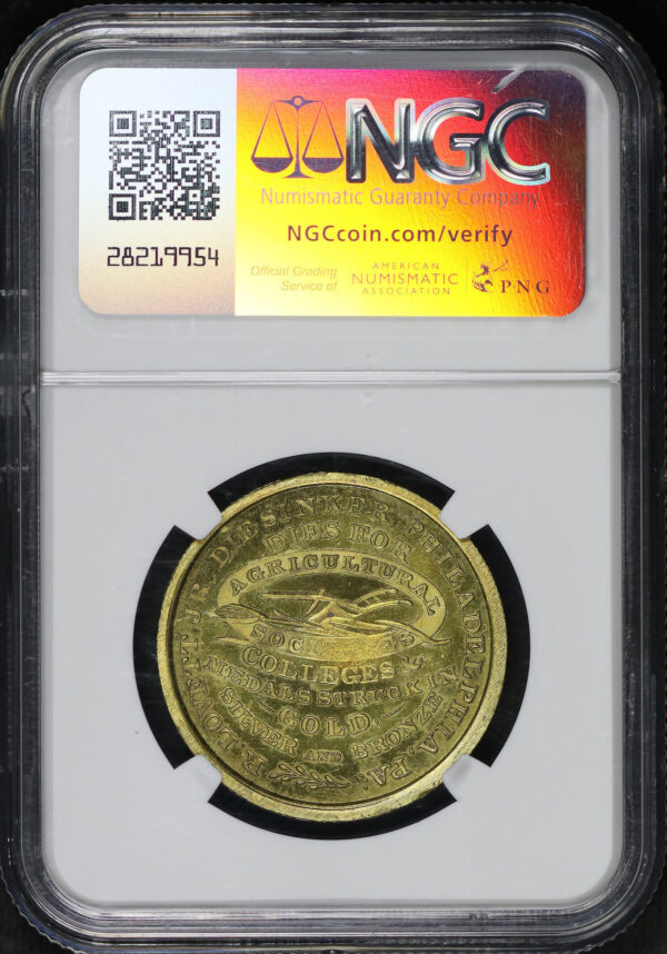 Reverse of this (c.1859) GW-253  Brass Robert Lovett Jr. Reeded Edge NGC MS-65 PL