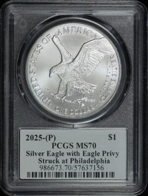 Obverse of this 2025-P Silver Privy Eagle with PCGS MS-70 Struck At Philadelphia 