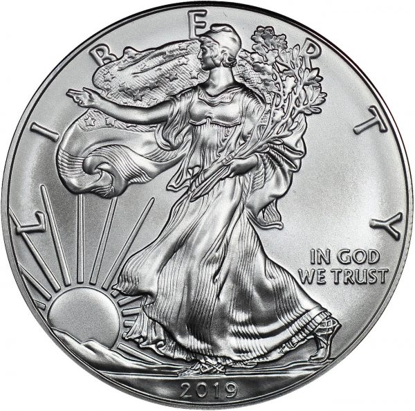 Obverse of this 2019 American Silver Eagle Raw BU