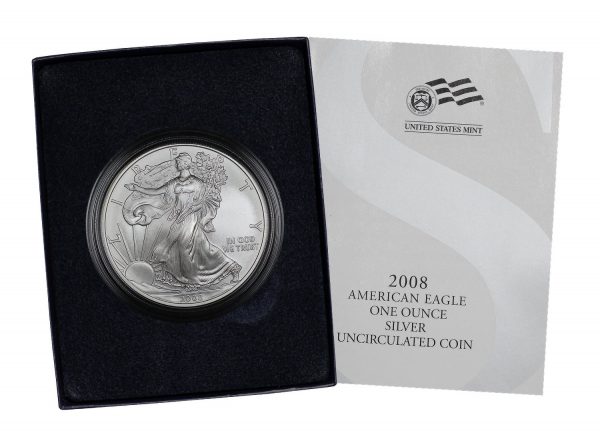 Obverse of this 2008-W Uncirculated Burnished American Silver Eagle