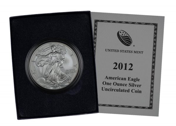 Obverse of this 2012-W Uncirculated Burnished American Silver Eagle