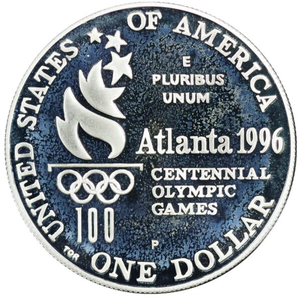 1996-P U.S. Olympic High Jump Commemorative $1 Silver Proof OGP - Image 2