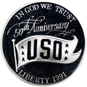 1991-S USO 50th Anniversary Commemorative $1 Silver Proof OGP