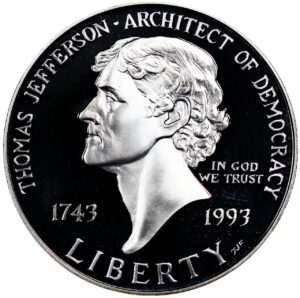 1993-S Thomas Jefferson 250th Anniversary Commemorative $1 Silver Proof OGP