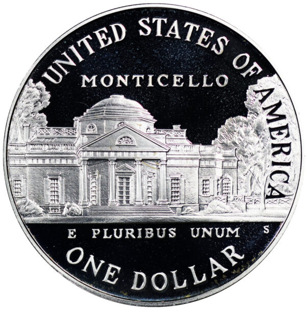 1993-S Thomas Jefferson 250th Anniversary Commemorative $1 Silver Proof OGP - Image 2