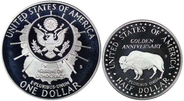 1991-S Two Coin Piece Mount Rushmore Anniversary Commemorative $1 Silver Proof OGP - Image 2