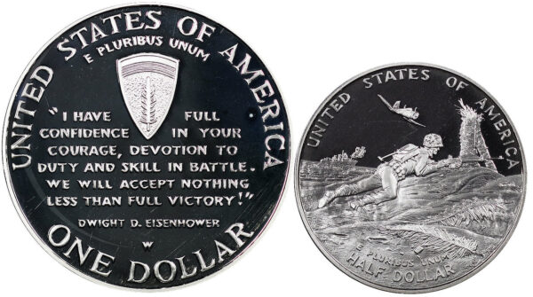 1991-1995-W Two Coin Piece World War II 50th Anniversary Commemorative $1 Silver Proof OGP - Image 2