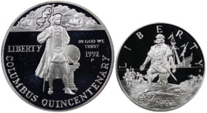 1992-P Two Coin Piece Columbus Quincentenary Commemorative $1 Silver Proof OGP