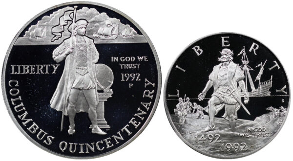 1992-P Two Coin Piece Columbus Quincentenary Commemorative $1 Silver Proof OGP
