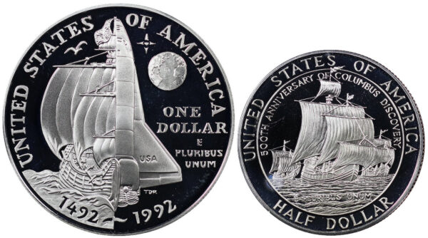 1992-P Two Coin Piece Columbus Quincentenary Commemorative $1 Silver Proof OGP - Image 2