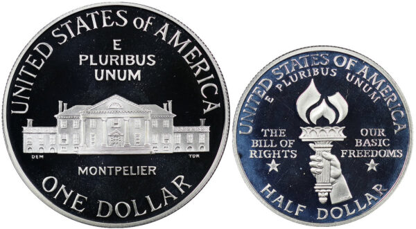 1993-S Two Coin Piece Bill of Rights Commemorative $1 Silver Proof OGP - Image 2