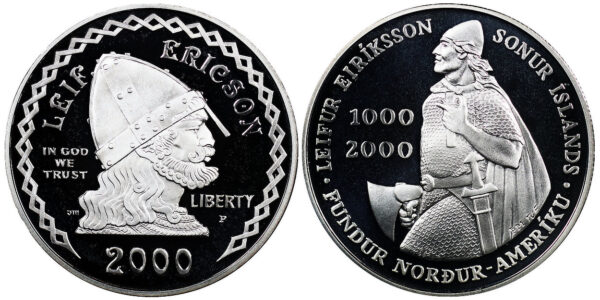 2000-P Two Coin Piece Leif Ericson Millennium Commemorative $1 Silver Proof OGP