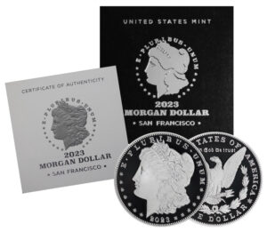 Obverse of this 2023-S Morgan Dollar San Francisco Privy Mark Proof With Box & COA
