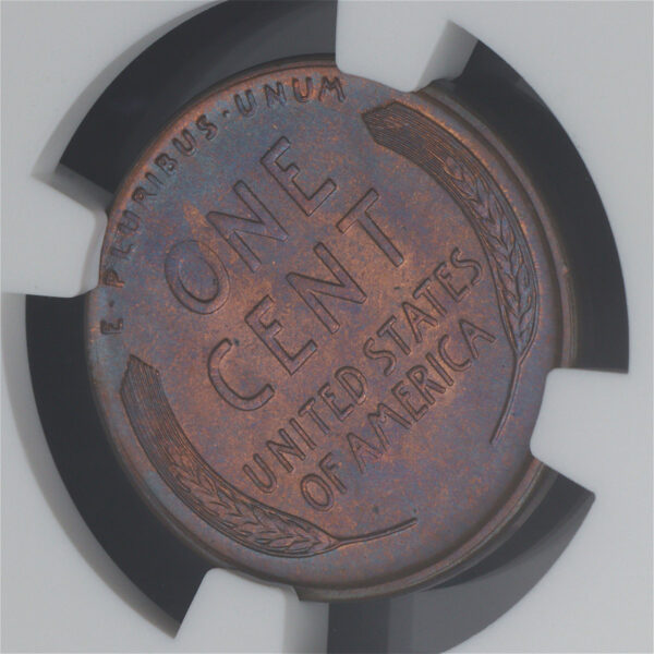 Gallery image of this 1924-D Lincoln Cent Wheat Reverse NGC MS-64 RB – Blue & Violet Hue Toning
