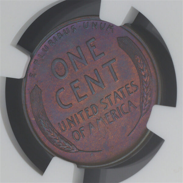 Gallery image of this 1926-S Lincoln Cent Wheat Reverse NGC MS-65 BN – Blue & Violet Hue Toning