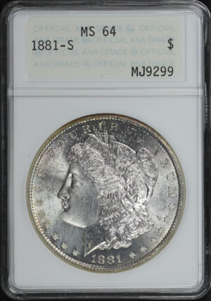 Obverse of this 1881-S Morgan Dollar ANACS MS-64