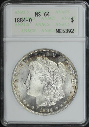 Obverse of this 1884-O Morgan Dollar ANACS MS-64